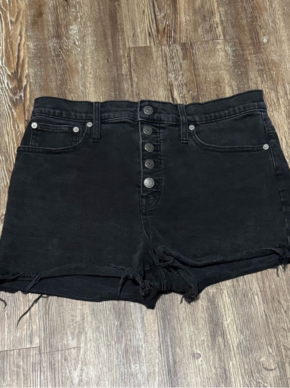 Madewell Boyshorts Women's 30 Exposed Button Fly Frayed Hem Black Spring Denim